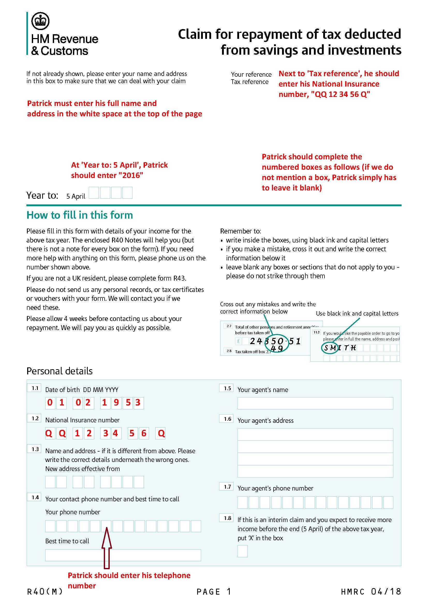 What Is A R40 Tax Form